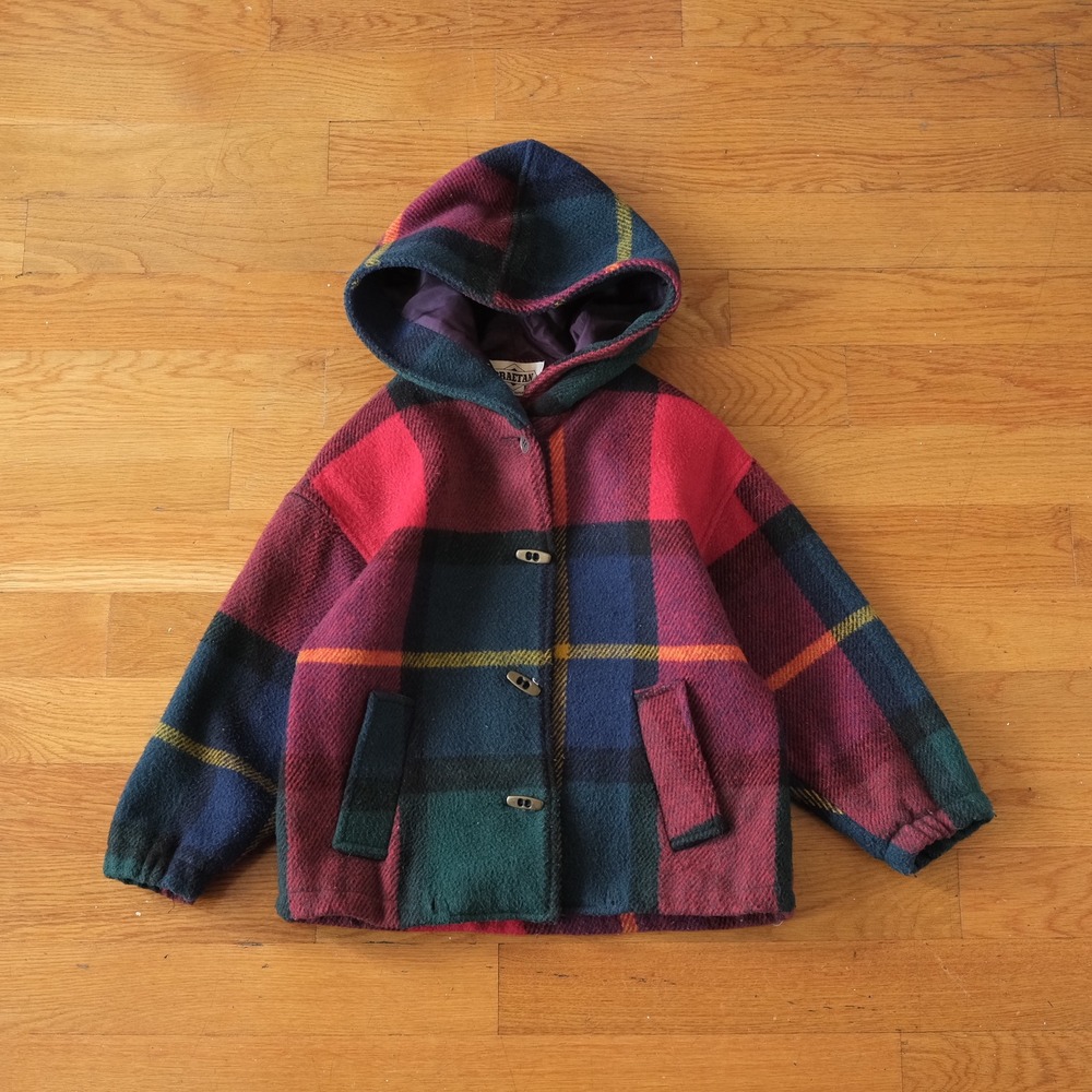 Braetan Kids‎ Plaid Hooded Jacket Multicolor Wool Blend Vintage Toggle Coat